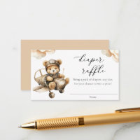 Cute aeroplane teddy bear diaper raffle cards