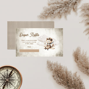 Cute Aeroplane Teddy Bear Diaper Raffle Enclosure Card