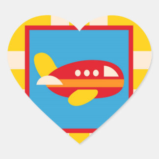 Cute Aeroplane Transportation Theme Kids Gifts Heart Sticker