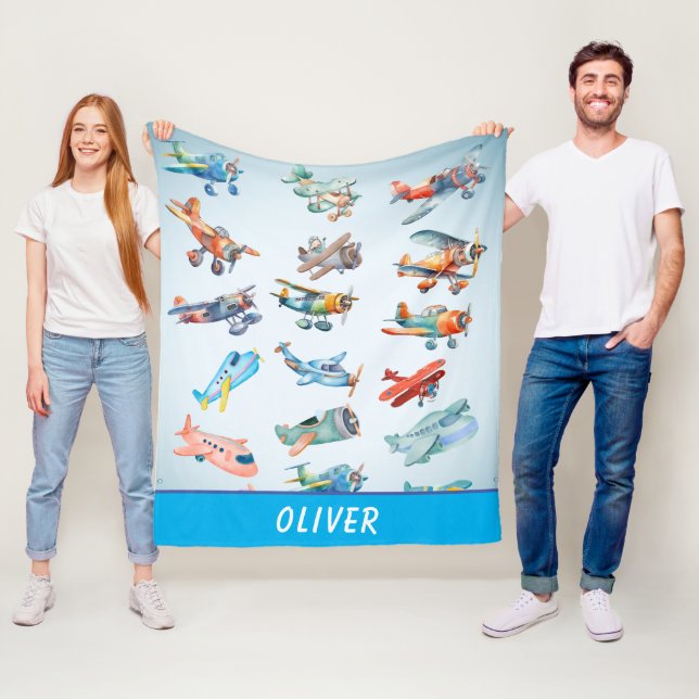 Cute Aeroplanes Pattern Fleece Blanket (In Situ)