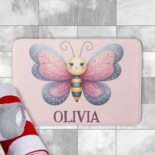 Cute Aesthetic Butterfly & Botanicals  Bath Mat