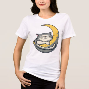 Cute Aesthetic Cat Sleeping on Moon Graphic T-Shir Tri-Blend Shirt