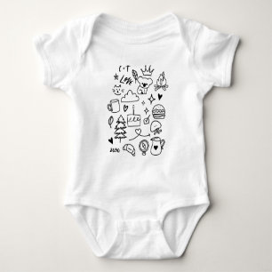 Cute Aesthetic Doodle Animals and Nature Kids Baby Bodysuit