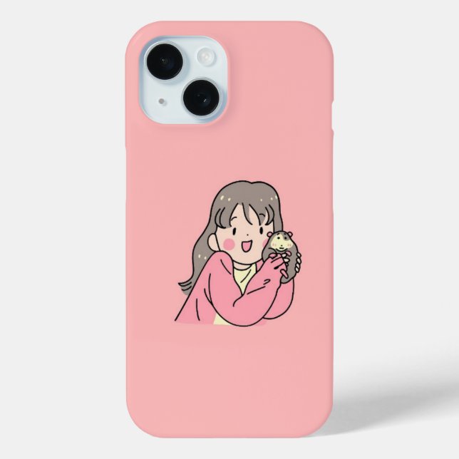 Cute Aesthetic Girl Illustration Pink  Case-Mate iPhone Case (Back)