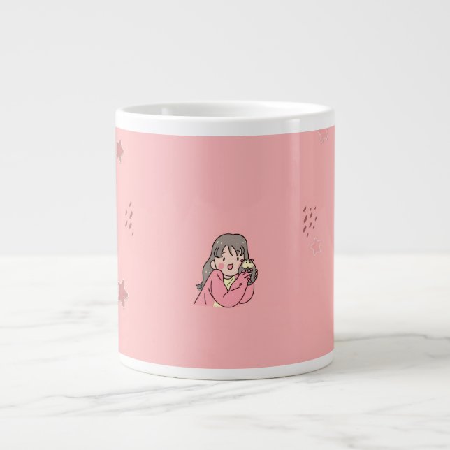 Cute Aesthetic Girl Illustration Pink Coffee Mug (Front)