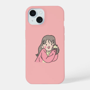 Cute Aesthetic Girl Illustration Pink iPhone 15 Case