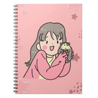 Cute Aesthetic Girl Illustration Pink Spiral Noteb Notebook
