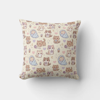 Cute Aesthetic Kitten Pattern Throw Pillow - Cozy 