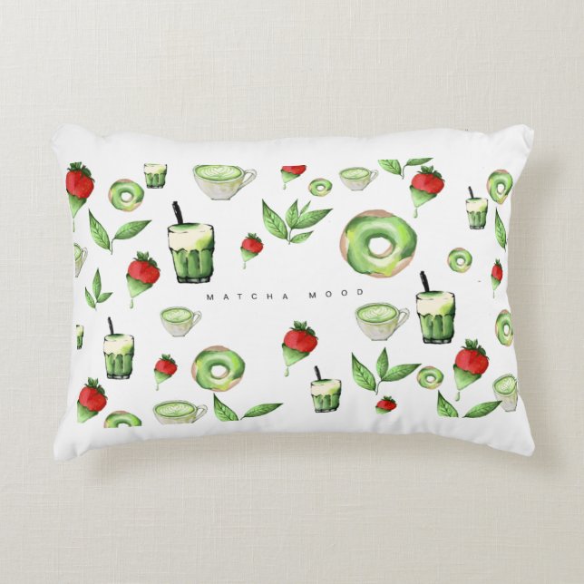 Cute Aesthetic Matcha and Fruit Throw Pillow (Front)