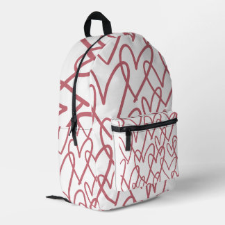 Cute Aesthetic Pink Hearts Line Art Pattern Backpa Printed Backpack