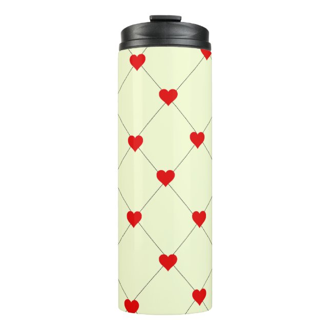 Cute Aesthetic Red Hearts Pattern Thermal Tumbler (Front)