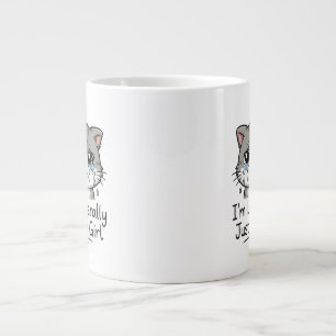 Cute Aesthetic Sad Cat "I'm Literally Just a Girl" Large Coffee Mug