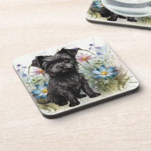 Cute Affenpinscher Dog in a Field of Wildflowers Coaster