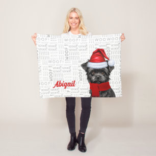 Cute Affenpinscher Dog with Name Christmas Holiday Fleece Blanket