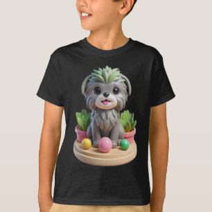 Cute Affenpinscher Succulent 3D Grey Monkey Dog T-Shirt
