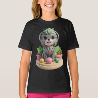 Cute Affenpinscher Succulent | 3D Grey Monkey Dog T-Shirt