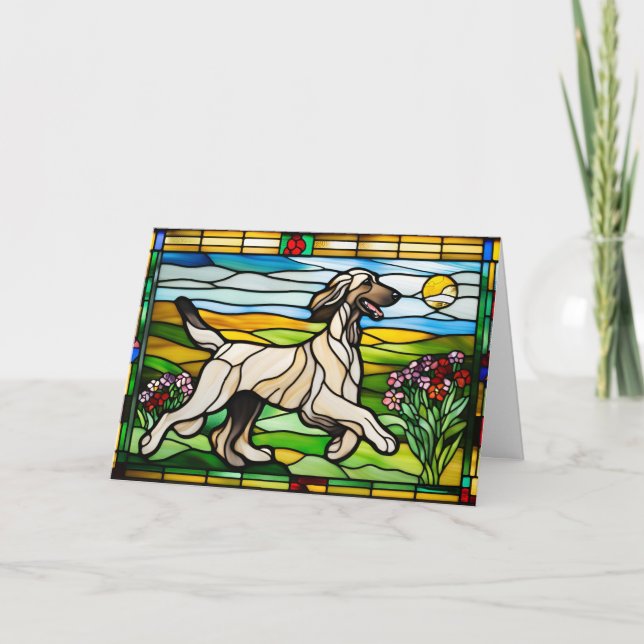 Cute Afghan Hound Stained Glass Card (Front)