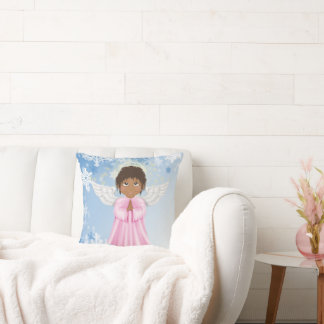 Cute African American Angel Christmas Holiday Cushion