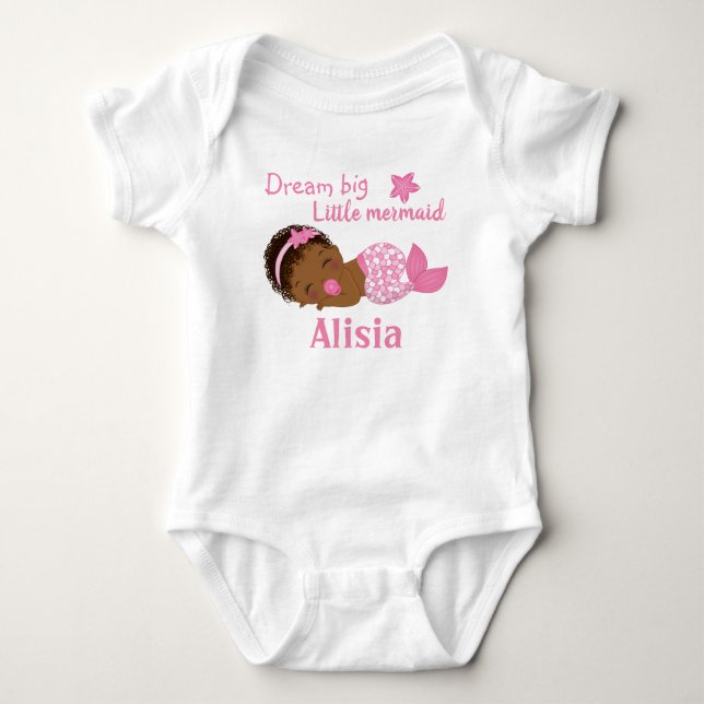 Cute African American Baby Girl Mermaid Bodysuit (Front)