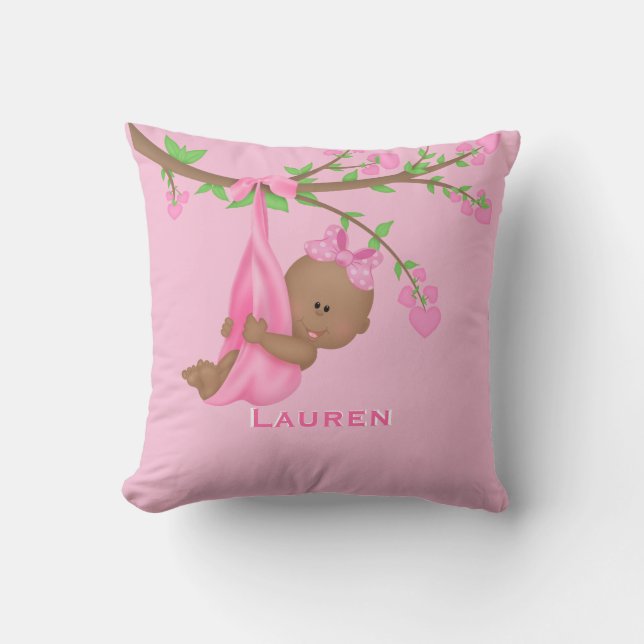 Cute African American Baby Girl Pink Personalised  Cushion (Front)
