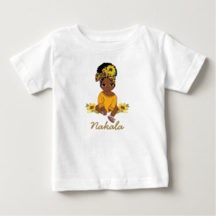 Cute African American Baby Girl Sunflower Floral   T-Shirt