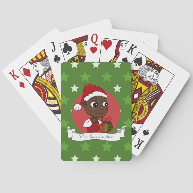 Cute African American baby with a Christmas hat Playing Cards (Back)