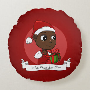 Cute African American baby with a Christmas hat Round Cushion