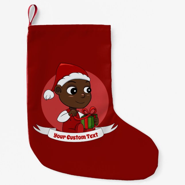 Cute African American baby with a Christmas hat Small Christmas Stocking (Front)