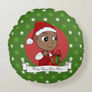 Cute African American baby with a Santa hat Round Cushion