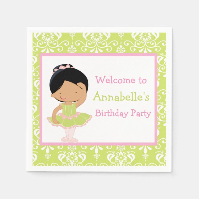 Cute African American Ballerina Birthday Napkin (Front)
