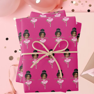 Cute African American Ballerina Custom Kids Photo Wrapping Paper Sheet