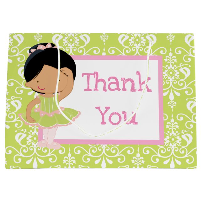 Cute African American Ballerina Thank You Large Gift Bag (Front)