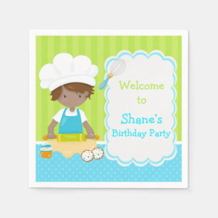 Cute African American Boy Baking Birthday Party Napkin