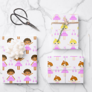 Cute African American, brunette, blond Ballerina Wrapping Paper Sheet