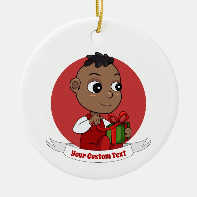 Cute African American Christmas baby cartoon Ceramic Tree Decoration (Front)