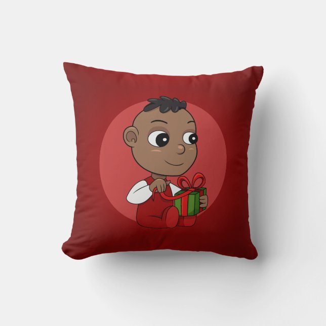Cute African American Christmas baby cartoon Cushion (Front)