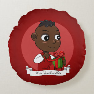 Cute African American Christmas baby cartoon Round Cushion