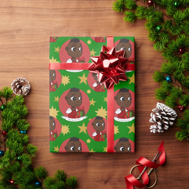 Cute African American Christmas baby cartoon Wrapping Paper (Holiday Gift)