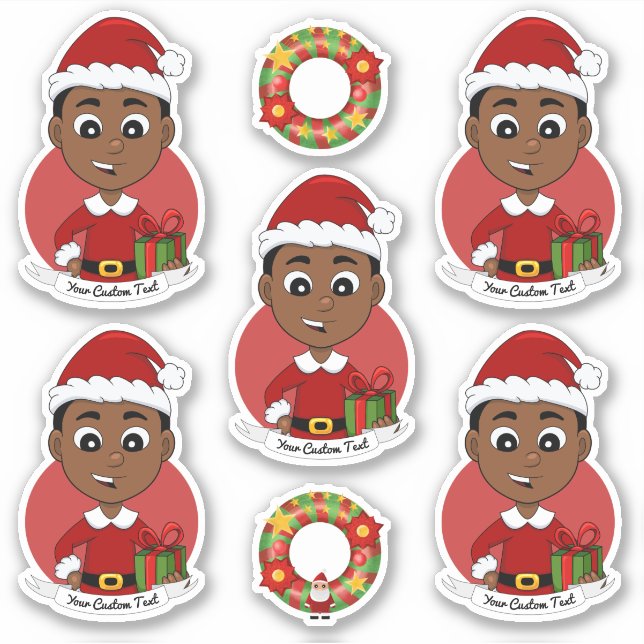 Cute African American Christmas boy cartoon (Front)