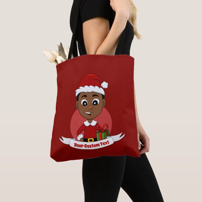 Cute African American Christmas boy cartoon Tote Bag (Close Up)