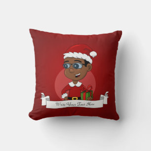 Cute African American Christmas boy with glasses Cushion