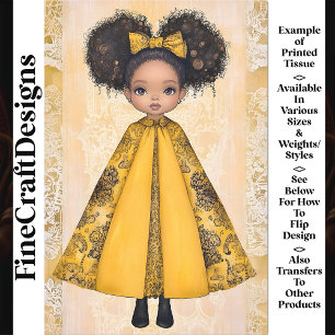  Cute African American Doll, Yellow AM8 Decoupage Tissue Paper