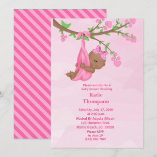 Cute African American Girl Baby Shower Invitation