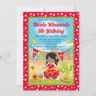 Cute African American Girl Fiesta Kids Birthday  Invitation