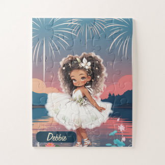 Cute African American Girl Fireworks Jigsaw Puzzle