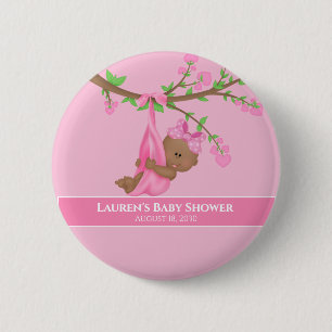Cute African American Girl's Pink Baby Shower 6 Cm Round Badge