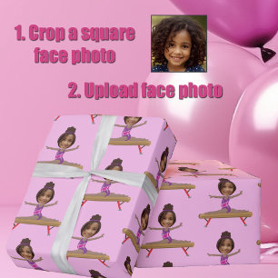 Cute African American Gymnastics Custom Photo Wrapping Paper