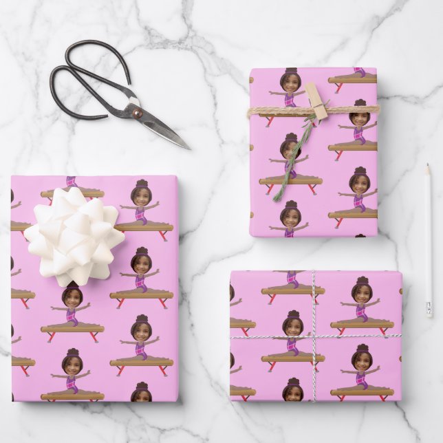Cute African American Gymnastics Photo Custom Wrapping Paper Sheet (Front)