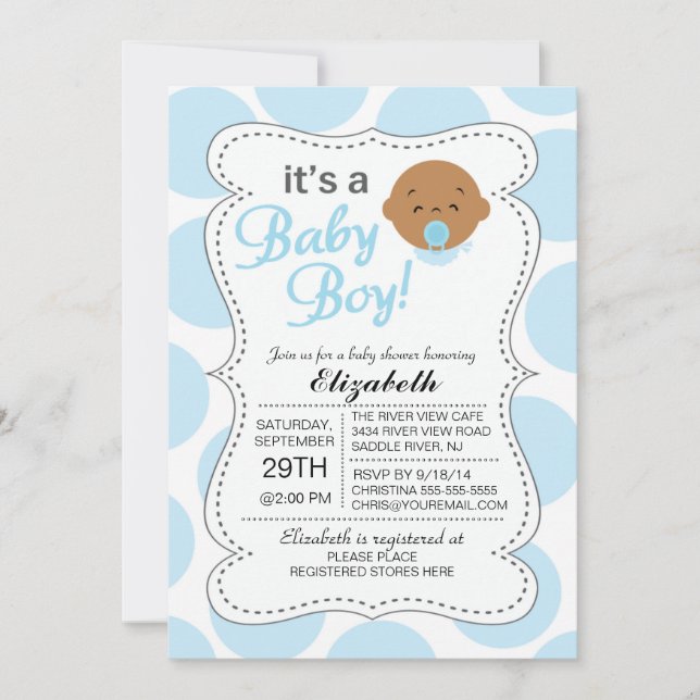 Cute African American It's a Baby Boy Baby Shower Invitation (Front)