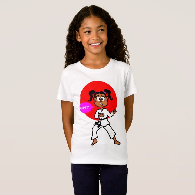 Cute African American Karate Girl T-shirt (Front Full)